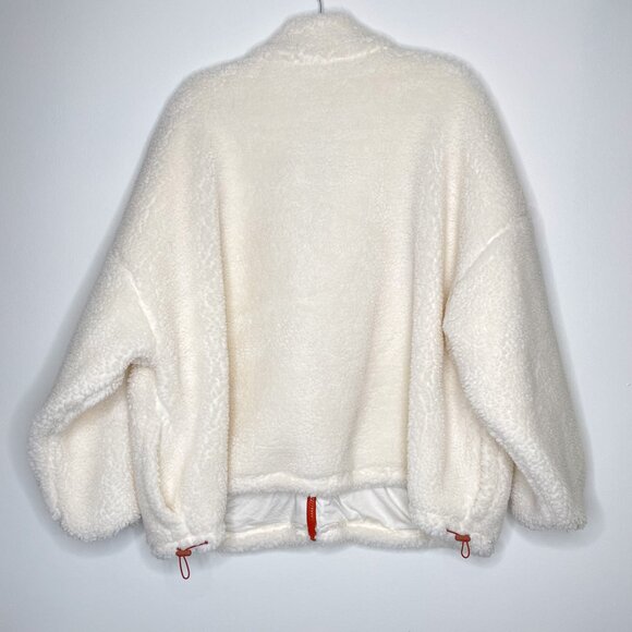 Fabletics Rylan Faux Sherpa Jacket 2X Cream Blue Pocket Zip Teddy Fleece Cozy - Picture 8 of 9
